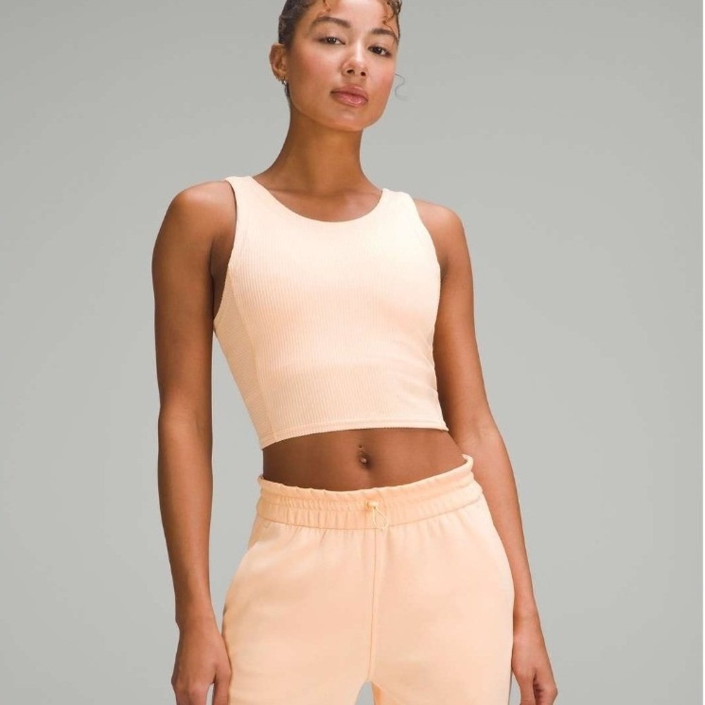 Lululemon Ribbed Softstreme Cropped Tank Top Peach Bellini Size 8
